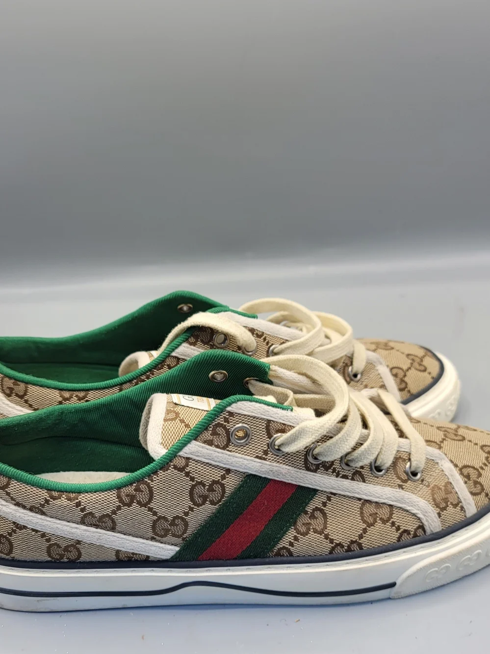 Gucci Tennis 1977 Web GG Monogram Mens Beige White Sneakers